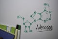 Adenosine molecule write on the white board. Structural chemical formula. Education concept
