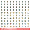 100 adeptness icons set, color line style Royalty Free Stock Photo