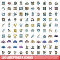 100 adeptness icons set, color line style Royalty Free Stock Photo