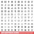 100 adeptness icons set, outline style Royalty Free Stock Photo