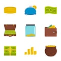 Adequate financing icons set, flat style