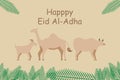 Happy eid al Adha elements with goats, sheep, cows, and camels Royalty Free Stock Photo