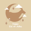 Happy eid al Adha elements with goats, sheep, cows, and camels Royalty Free Stock Photo