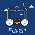 Happy eid al Adha elements with goats, sheep, cows, and camels Royalty Free Stock Photo