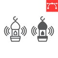 Adhan call line and glyph icon, happy ramadan and religion, mosque vector icon, vector graphics, editable stroke outline