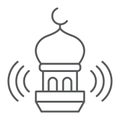Adhan call thin line icon, ramadan and religion, mosque sign, vector graphics, a linear pattern on a white background