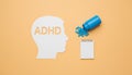 Adhd brain cutout with medication and notebook Royalty Free Stock Photo