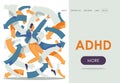 ADHD landing page template with man in doubt among plenty of arrows. Mental health banner Royalty Free Stock Photo