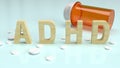 The ADHD wood text on glossy plate for medical content 3d rendering