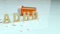 The ADHD wood text on glossy plate for medical content 3d rendering