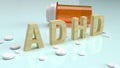 The ADHD wood text on glossy plate for medical content 3d rendering