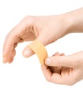 Adhesive bandage on finger Royalty Free Stock Photo