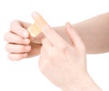 Adhesive bandage on finger Royalty Free Stock Photo