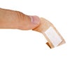 Adhesive bandage and finger on white background Royalty Free Stock Photo