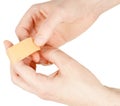 Adhesive bandage on finger Royalty Free Stock Photo