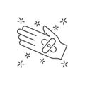 Adhesive bandage hand icon. Simple line, outline vector of hygiene icons for ui and ux, website or mobile application on white