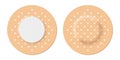 Adhesive bandage set of round shape, 3d realistic circle band aid, back and front view