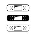 Adhesive bandage design set of 3. Flat black and white. Simple vector illustration icon different color and style.