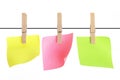 Adhesive Not Papers Hanging on Closthesline Royalty Free Stock Photo