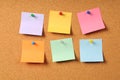 Adhesive Notes on Cork Surface Royalty Free Stock Photo