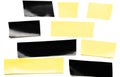 Adhesive sticky paper. Piece of yellow and black duct scotch tape isolated on white background. Torn strip grunge Royalty Free Stock Photo