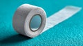 Adhesive tape roll on teal textured background. Royalty Free Stock Photo