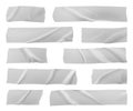 Adhesive tapes. Gray scotch strip, adhesive sticky band pieces. Isolated torn paper sheet, realistic ripped bandage