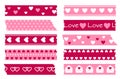 Adhesive types with hearts. Valentine`s day, wedding decorative scotch vector template