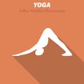 Adho Mukha Shvansana. Yoga workout icon with long shadow. Vector illustration