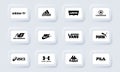 Adidas, New Balance, Under Armour, Kappa, Asics, NIKE, Vans, converse, Puma, Levis, Fila. Sportwear brands. Logos of sportswear