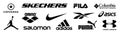 Adidas, Nike, Reebok, Asics, Jordan, Puma, Under Armour, Fila, Columbia, Skechers, Converse, Salomon, Arena - logos of sports