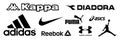 Adidas, Nike, Reebok, Asics, Jordan, Puma, Under Armour, Kappa, Diadora - logos of sports equipment and sportswear company. Kyiv, Royalty Free Stock Photo