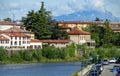 Adige river with mountains in distance to Verona in Italy.