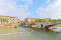Adige River with Roman Bridge Near Old Town Verona Royalty Free Stock Photo