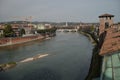 Adige River Seen From Inside The Walls Of Castelvecchio Castle In Verona. Travel, holidays, architecture. March 30, 2015. Verona, Royalty Free Stock Photo