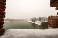 Adige river in winter from the Scaligero bridge of Castelvecchio - Verona Italy Royalty Free Stock Photo