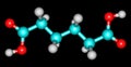 Adipic acid molecular structure isolated on black
