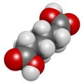 Adipic acid nylon building block molecule. Monomer used in production of nylon polyamide polymer. Atoms are represented as spheres