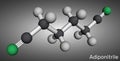 Adiponitrile molecule. It is precursor to the polymer nylon 66. Molecular model. 3D rendering