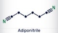 Adiponitrile molecule. It is precursor to the polymer nylon 66. Skeletal chemical formula. Vector