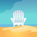 Adirondack chair on the sea beach standing on the yellow sand under the blue cloudy sky Royalty Free Stock Photo