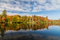 Adirondack lake in St Regis Wilderness with peak fall foliage on a peaceful calm morning Royalty Free Stock Photo