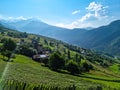Adishi - A panoramic view on Zhabeshi, a mountain village, located on the bank of the river Mulkhura in Georgia. High Caucasus Royalty Free Stock Photo