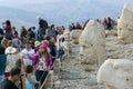 ADIYAMAN, KAHTA, TURKEY - SEPTEMBER 05, 2019: Sunset view on Nemrut Mountain. People are taking pictures