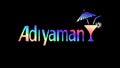 Adiyaman. Multicolor gradient bright contrast inscription, cocktail glass. Transparent Alpha channel.