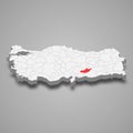 Adiyaman region location within Turkey 3d map