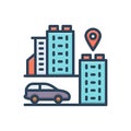 Color illustration icon for Adjacent, near and hotel