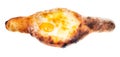 Adjarian boat-shaped khachapuri with yolk isolated