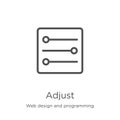 adjust icon vector from web design and programming collection. Thin line adjust outline icon vector illustration. Outline, thin Royalty Free Stock Photo