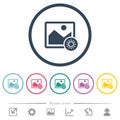 Adjust image brightness flat color icons in round outlines Royalty Free Stock Photo